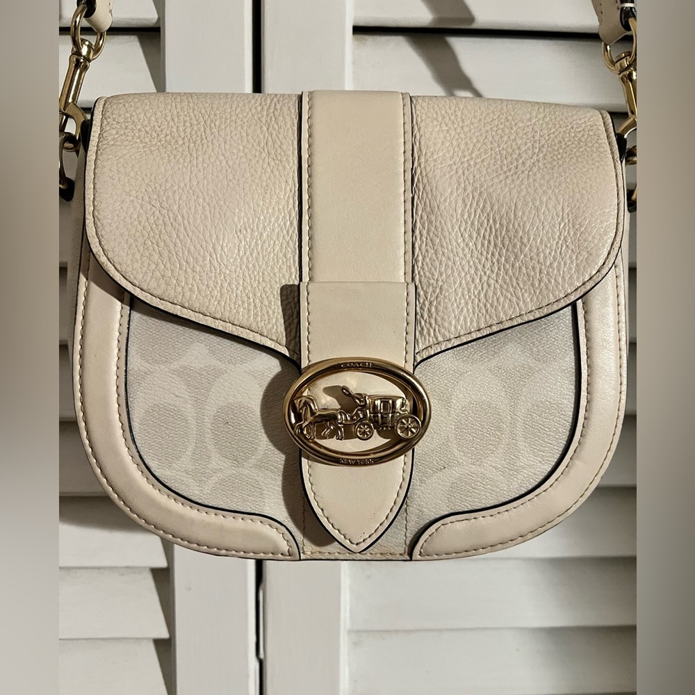 Coach Georgie Ivory Leather Saddle Bag C2806